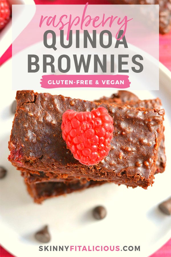 Vegan Chocolate Raspberry Quinoa Brownies made flourless with almond butter, quinoa, cocoa powder and fresh raspberries. These thick, chewy & creamy brownies are guaranteed to be the best brownie of your life!