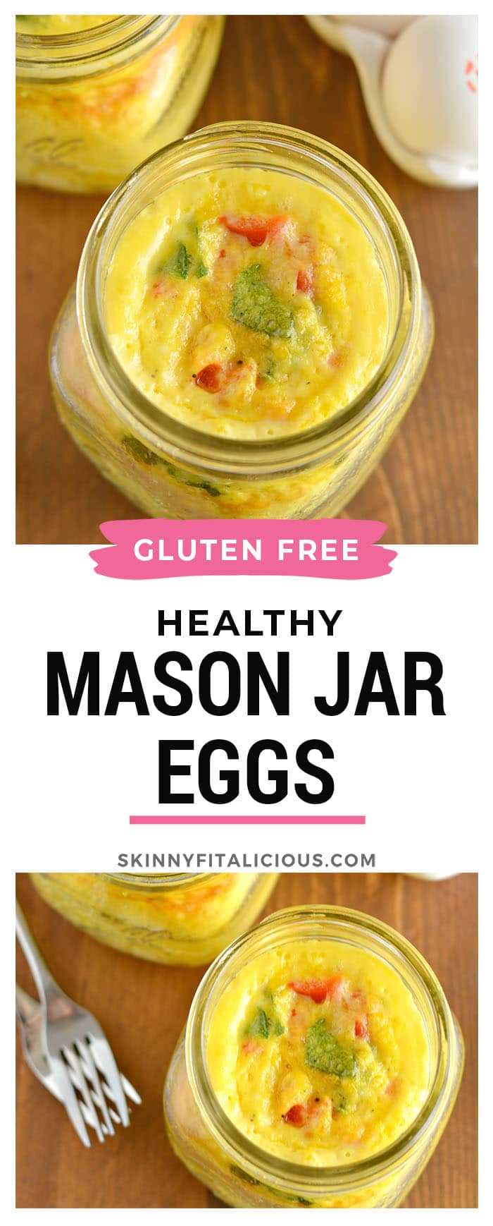 Mason Jar Eggs are the perfect on-the-go protein packed breakfast! These make ahead eggs are super easy, store fresh in the fridge for days and are completely customizable to your taste buds! Gluten Free + Low Calorie