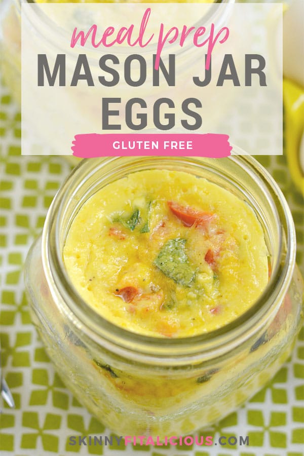 Mason Jar Eggs are the perfect on-the-go protein packed breakfast! These make ahead eggs are super easy, store fresh in the fridge for days and are completely customizable to your taste buds! Gluten Free + Low Calorie