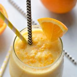 This Healthy Orange Julius Smoothie is made with 5 ingredients in 5 minutes. A refreshing spin on an orange vanilla smoothie that's lighter and waist-friendly! Whole30 + Gluten Free + Low Calorie + Vegan + Paleo