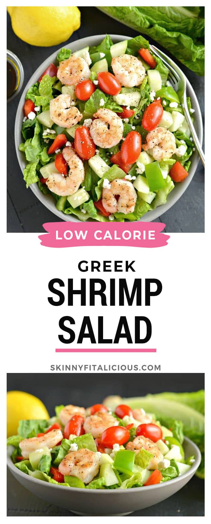 This Greek Shrimp Salad is a light, refreshing and EASY meal. Loaded with a secret blend of spices, freshly chopped vegetables and grilled shrimp, this healthy meal is equally delicious and filling! Gluten Free + Low Calorie