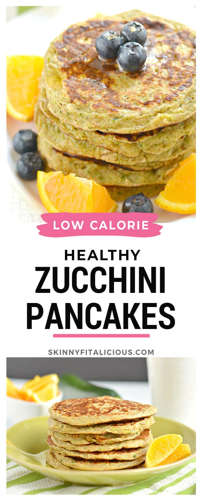 Zucchini Greek Yogurt Pancakes are low calorie, high protein and made flourless with oats. Gluten free breakfast for weight loss with hidden veggies.