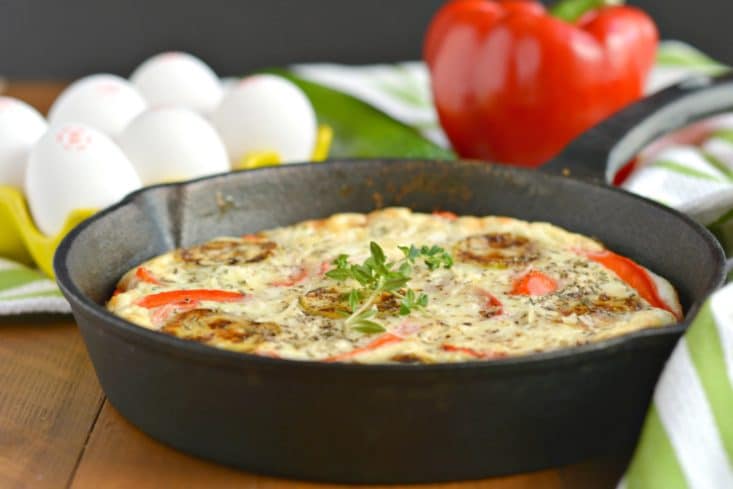 Red Pepper Zucchini Frittata is a low-carb, high protein, savory blend of veggies. A great way to sneak more veggies into your diet and start your day! Paleo, gluten free and low calorie. 