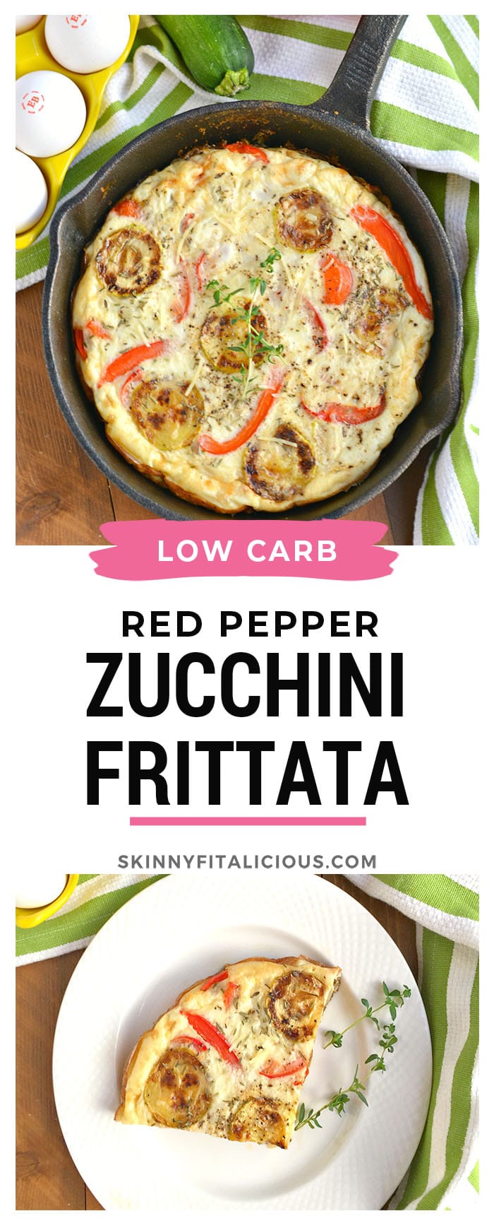 Low Carb Red Pepper Zucchini Frittata! A high protein, veggie packed Paleo breakfast. No crust, easy to make, filling with delicious flavors! 
