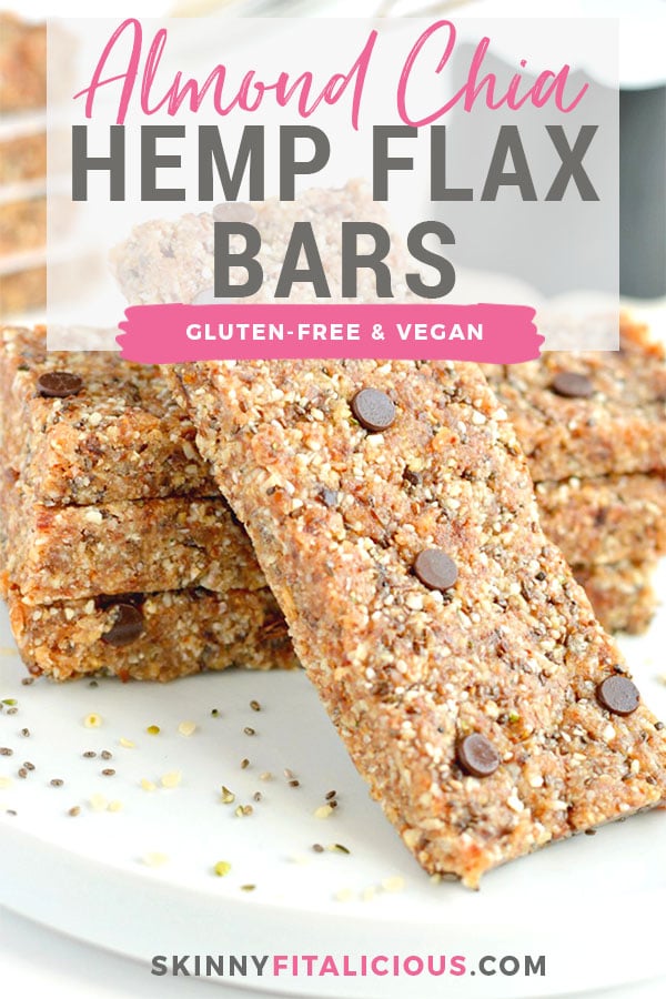 Almond Chia Hemp Flax Bars are no bake superfood granola bars made with oats, dates, almonds, chia, hemp, flax, a touch of chocolate & no added sugar. A naturally sweet and salty snack bar no one can resist! Gluten Free + Low Calorie + Vegan