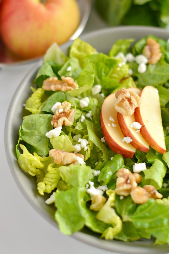 Balsamic Apple Walnut Salad made with crunchy walnuts, sweet apples & dressed in tart balsamic. A simple low calorie meal or side that's filling & bursting with flavor!