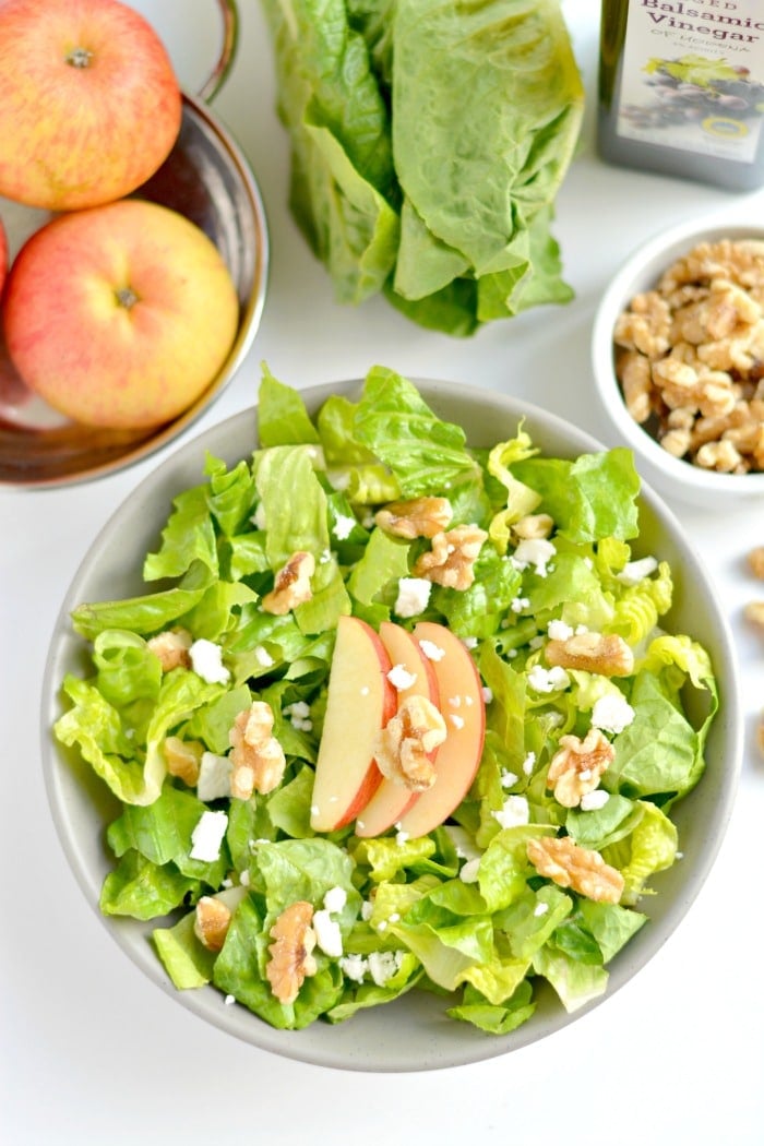 Balsamic Apple Walnut Salad made with crunchy walnuts, sweet apples & dressed in tart balsamic. A simple low calorie meal or side that's filling & bursting with flavor!