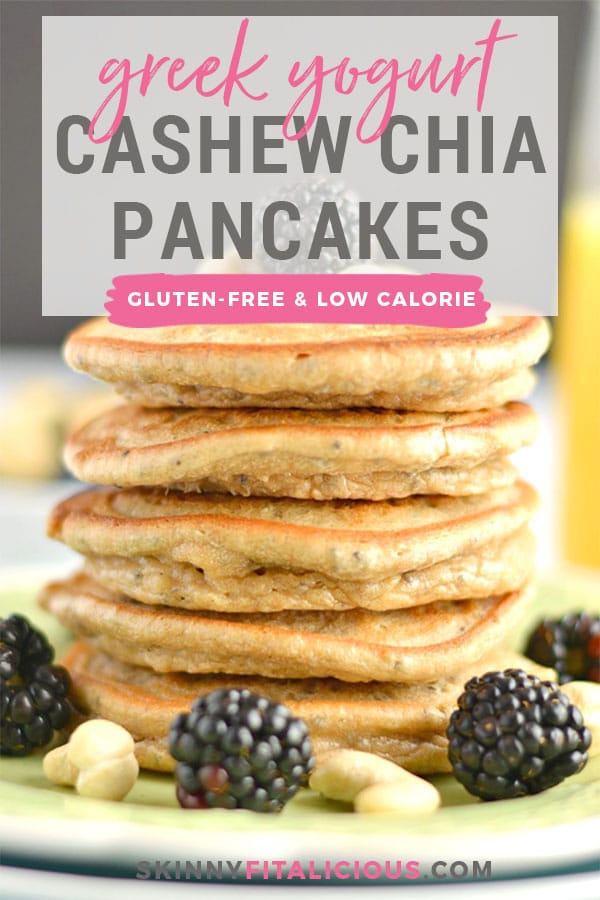 Thick, hearty Cashew Chia Pancakes bursting with creamy, nutty flavors and packed with omega-3 nutrition. This is what pancakes dreams are made of! Gluten Free + Low Calorie