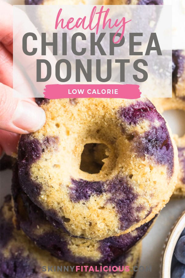 Blueberry Chickpea Donuts are baked for a healthier donut that is low calorie, low in sugar, naturally gluten free and delicious! No one will ever guess these donuts are made with chickpeas!