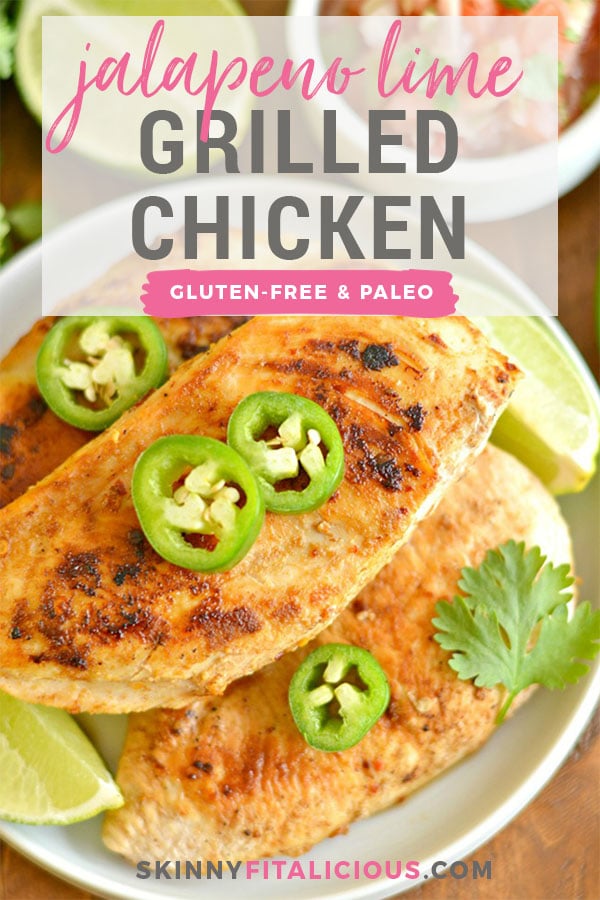 Mouthwatering Paleo Jalapeño Lime Chicken that's big on flavor! This grilled chicken takes 15 minutes to make. A delicious and low calorie way to meal prep chicken for weight loss. This quick to make recipe is guaranteed to spice up your boring chicken!