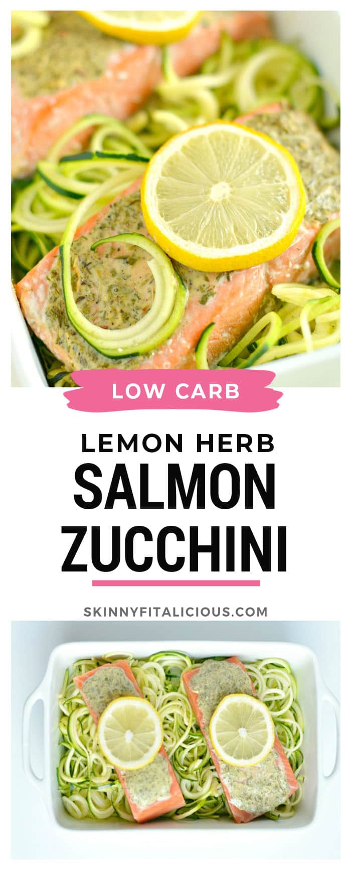 Lemon Herb Salmon Zucchini is a quick one pan meal packed with protein and tons of flavor. A 30-minute weeknight dinner that's low carb, low calorie, gluten free, dairy free and Paleo!