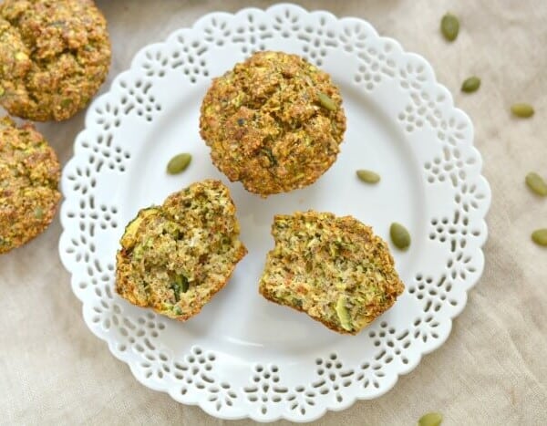Savory Pumpkin Zucchini Sundried Tomato Biscuits made with pumpkin seeds & flax. An omega-3 Paleo and Gluten Free bread that can be served as a healthy side or snack.
