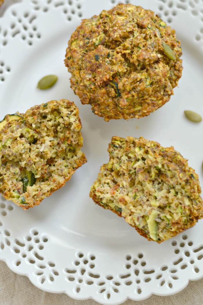 Savory Pumpkin Zucchini Sundried Tomato Biscuits made with pumpkin seeds & flax. An omega-3 Paleo and Gluten Free bread that can be served as a healthy side or snack.