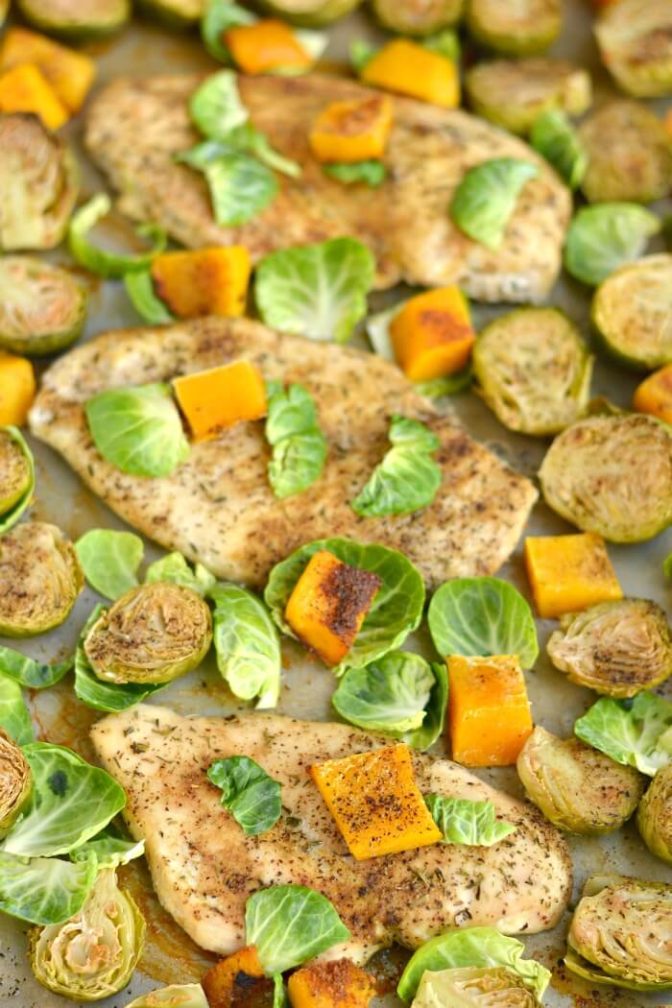 One Pan Chicken Brussels Sprouts & Butternut Squash Skinny Fitalicious