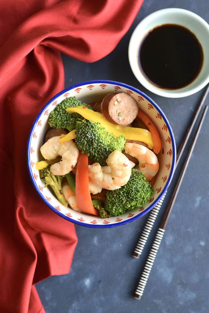 Spicy Shrimp Sausage Stir Fry {Paleo, GF, Low Cal} Skinny Fitalicious