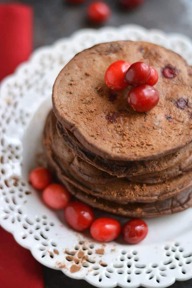 Cranberry Cocoa Pancakes {GF, Low Cal} Skinny Fitalicious