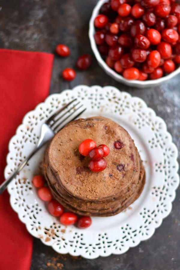 Cranberry Cocoa Pancakes {GF, Low Cal} Skinny Fitalicious