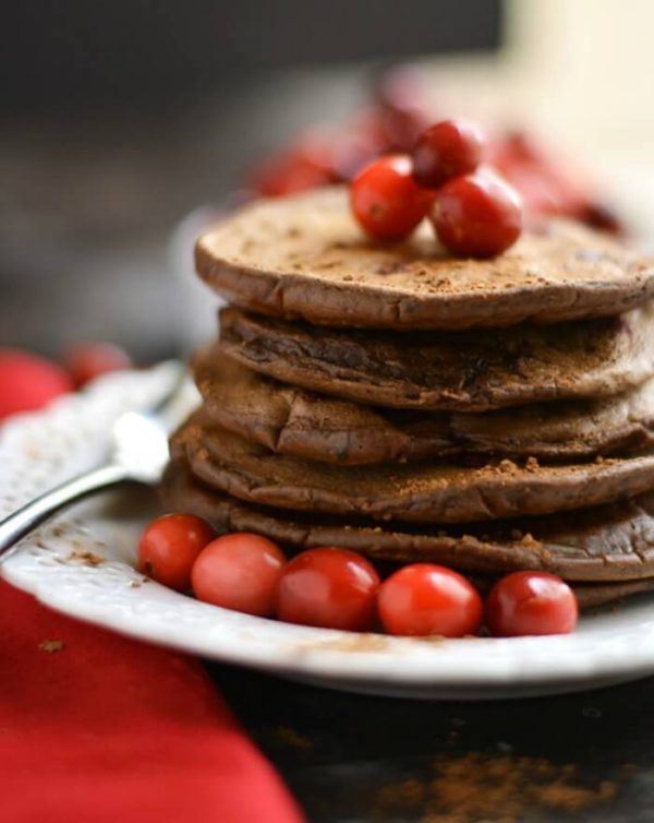 Cranberry Cocoa Pancakes {GF, Low Cal} Skinny Fitalicious