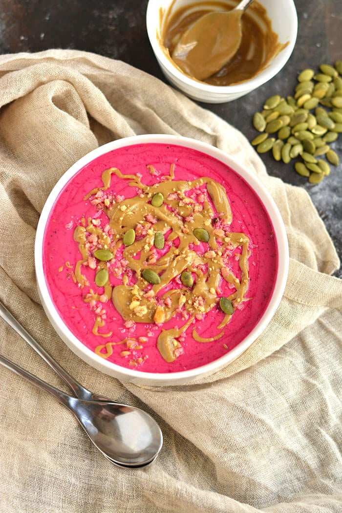 This pretty in pink Pumpkin Pitaya Smoothie Bowl makes pumpkin eating fun. High in protein & packed with nutrients, this will be your fall favorite!