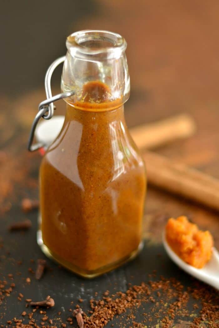 Vegan Turmeric Pumpkin Spice Coffee Syrup. Perfect for adding to your morning coffee!