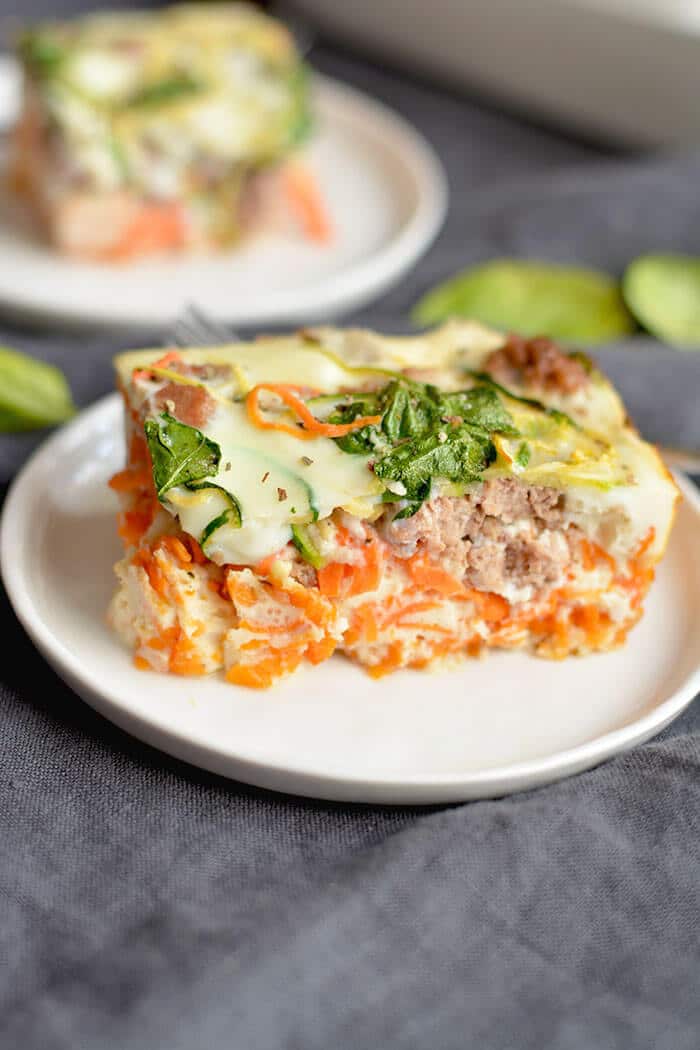 Wake up to a healthy Spiralized Breakfast Casserole made with wholesome ingredients, bursting with comforting flavors & packed with 20 grams of protein. This is one breakfast you will want to wake to! Paleo + Gluten Free + Low Carb + Low Calorie