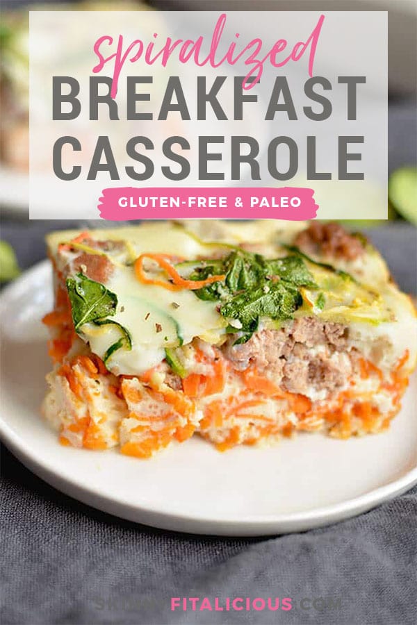 Wake up to a healthy Spiralized Breakfast Casserole made with wholesome ingredients, bursting with comforting flavors & packed with 20 grams of protein. This is one breakfast you will want to wake to! Paleo + Gluten Free + Low Carb + Low Calorie