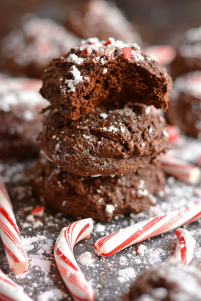 Healthy Chocolate Crinkle Cookies! Made lower in sugar & nutritious with almond & coconut flour, these fudge-like cookies are so chocolaty good they're hard to resist! Gluten Free + Low Calorie + Paleo