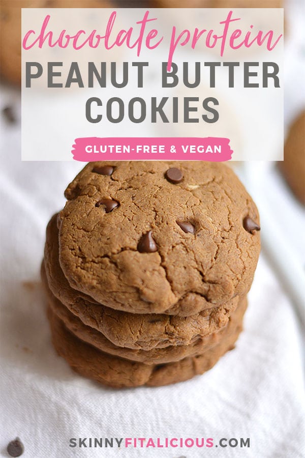 Thick & chewy Chocolate Peanut Butter Protein Cookies made with whole food ingredients, no oil or refined sugar. Just real food! An outrageously delicious snack that's only 69 calories. Gluten Free + Low Calorie + Dairy Free + Vegan