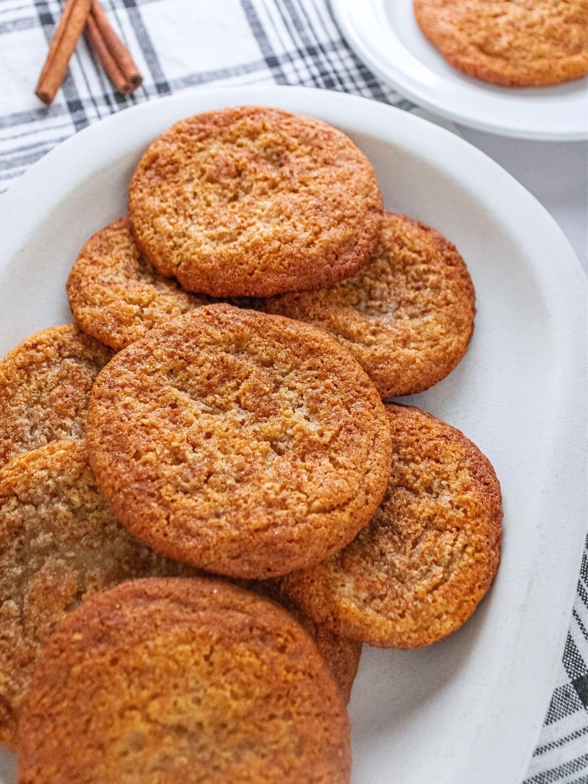 Gluten-free snickerdoodles cookies on a platter. 