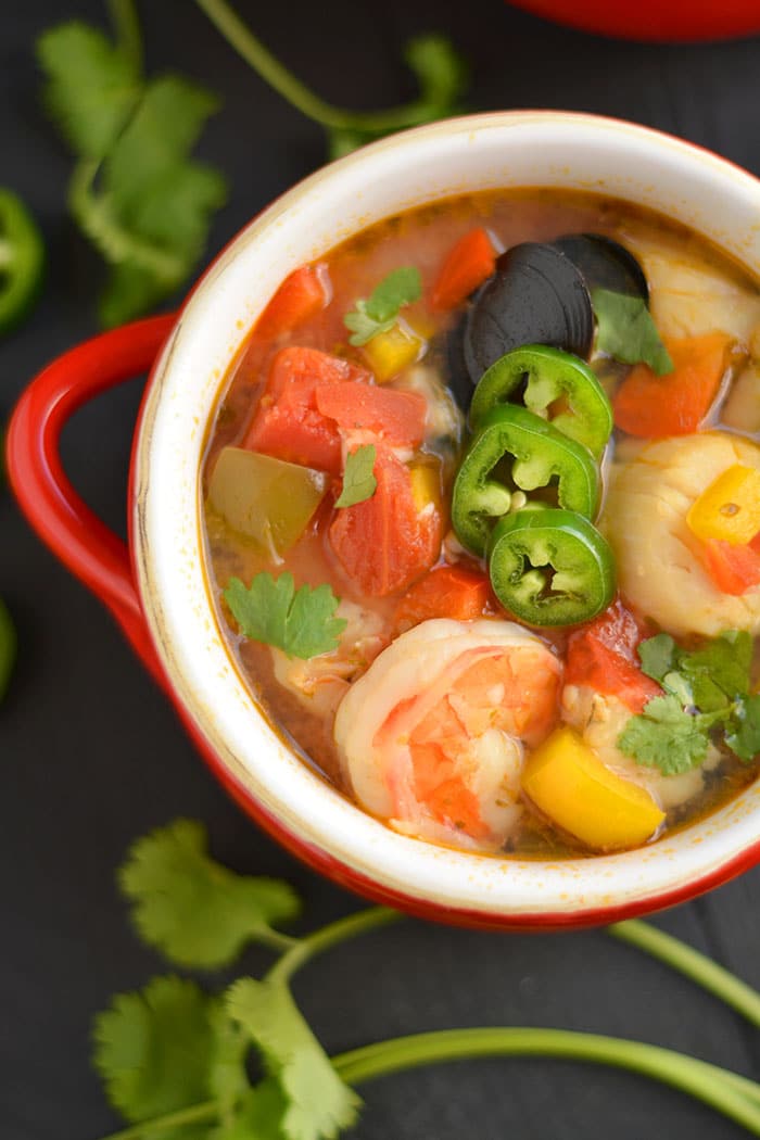 This Seafood Chili is hearty & healthy with a kick of spice. The perfect comforting meal for a cold day that's easy to make & warms the soul! Gluten Free + Low Calorie + Paleo
