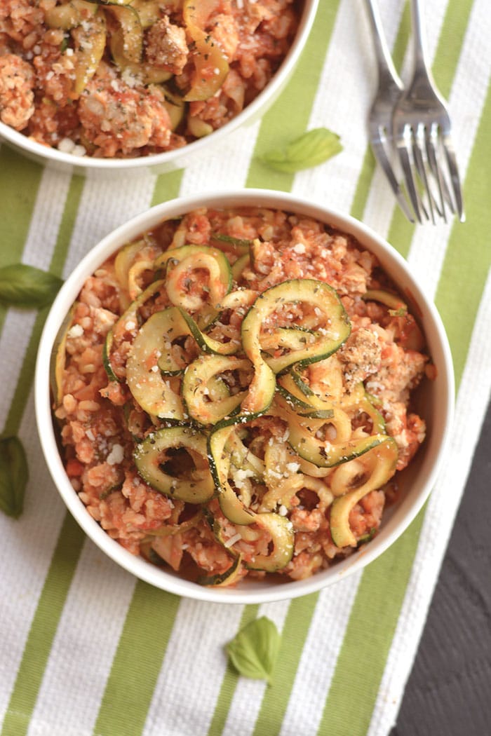 Low Calorie Italian Casserole made with zucchini, brown rice and artichokes is an easy, make ahead freezer casserole. A nourishing, healthy dinner that's filling & bursting with Italian flavorings. Gluten Free + Low Calorie