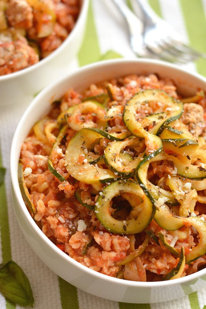 Low Calorie Italian Casserole made with zucchini, brown rice and artichokes is an easy, make ahead freezer casserole. A nourishing, healthy dinner that's filling & bursting with Italian flavorings. Gluten Free + Low Calorie