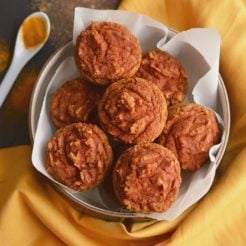 Healthy Turmeric Muffins made with golden milk! A creamy grain-free treat lightly sweetened with a subtle kick of spice! Paleo + Gluten Free + Low Calorie