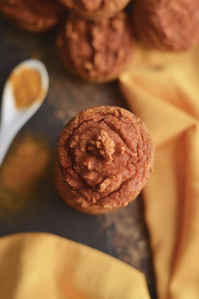 Healthy Turmeric Muffins made with golden milk! A creamy grain-free treat lightly sweetened with a subtle kick of spice! Paleo + Gluten Free + Low Calorie