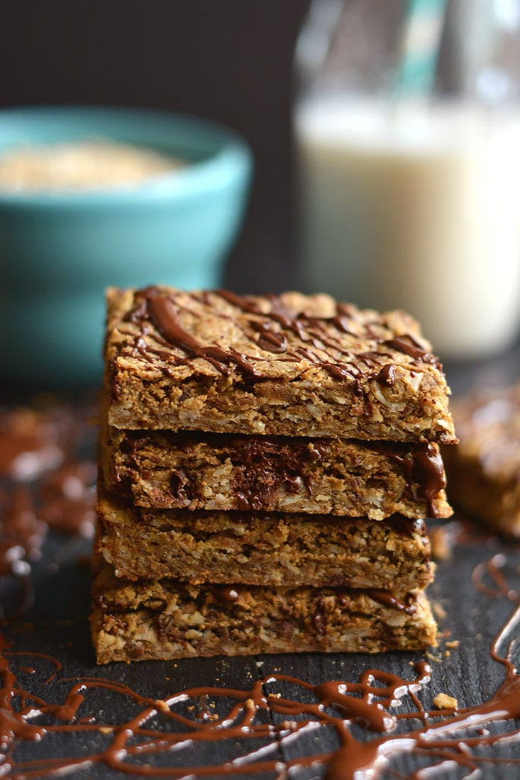 Chocolate Peanut Butter Granola Bars with protein & oats! Loaded with complex carbs, healthy fat & protein, this homemade granola bar recipe is perfect for healthy breakfast or snack! Gluten Free + Low Calorie + Vegan