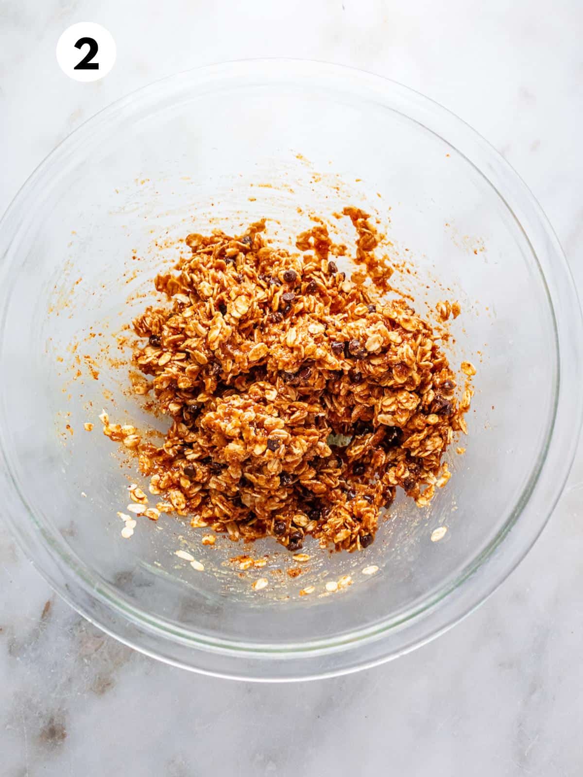 Granola bar mixture mixed together with the liquid ingredients.