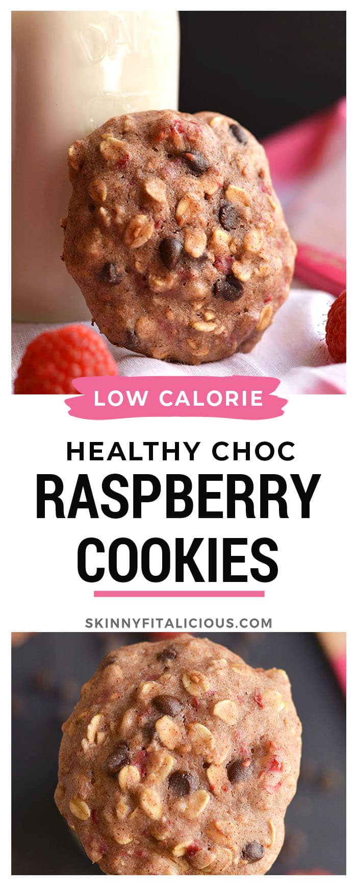 Raspberry Chocolate Oatmeal Cookies! An easy recipe for soft baked oatmeal cookies made with wholesome ingredients. Healthy enough for breakfast and sweet enough for a snack!