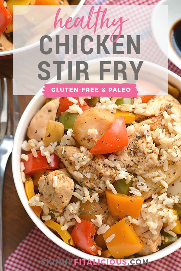15 Minute Chicken Stir-Fry loaded with veggies & flavor! A lighter, better for you version of takeout that's easy to make & tastes great. Gluten Free + Low Calorie