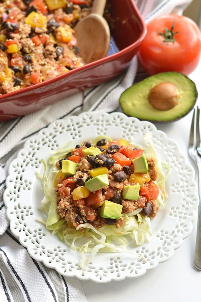Mexican Quinoa Casserole {GF, Low Cal} Skinny Fitalicious®