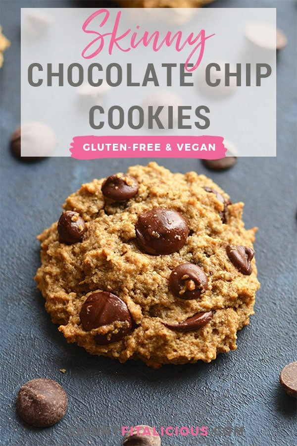 Skinny Chocolate Chip Cookies made lighter & nutritionally balanced, yet just as scrumptiously chewy & delicious as the original recipe. Perfect for healthy snacking! Vegan + Gluten Free + Low Calorie
