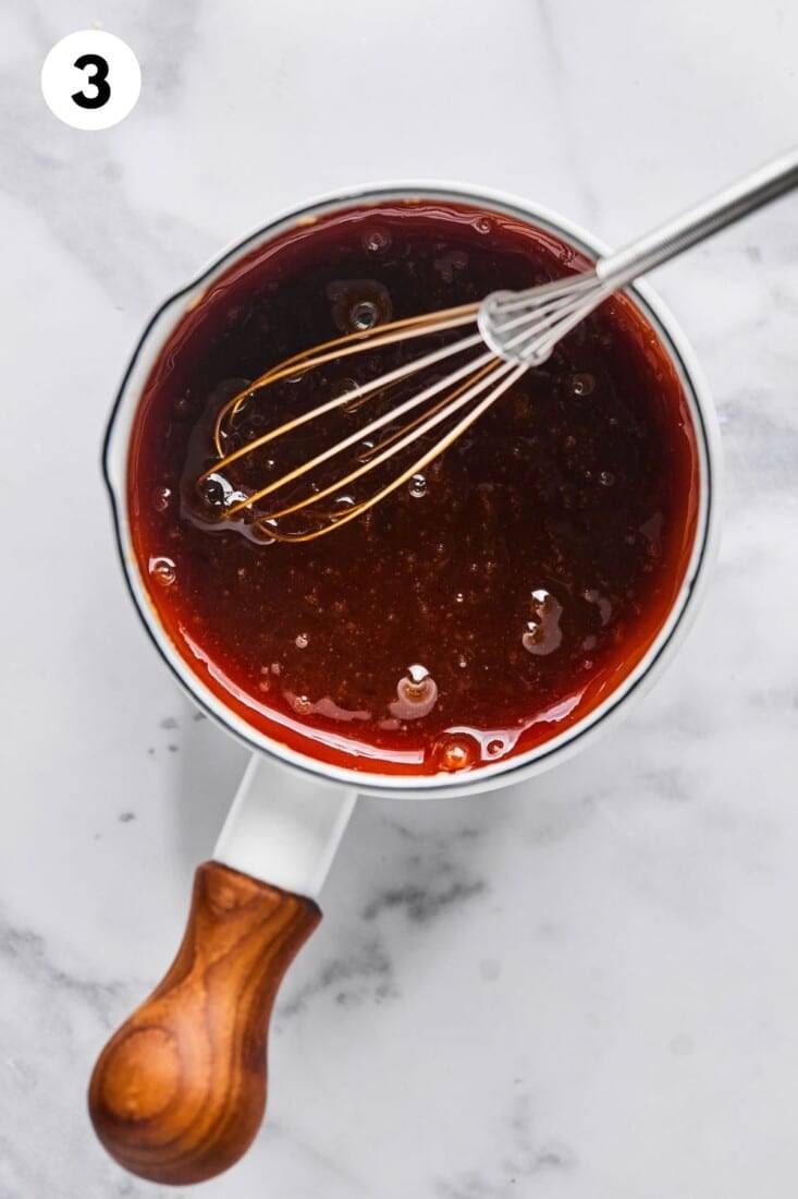 Sweet and sour sauce in a saucepan. 
