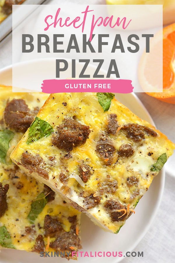 Sheet Pan Breakfast Pizza! Your favorite breakfast pizza turned healthy. Layered with healthy ingredients, this breakfast pizza has big flavor for less calories. Baked on a sheet pan for easy cleanup! Gluten Free + Low Calorie