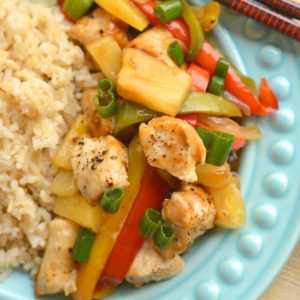 This Sheet Pan Sweet & Sour Chicken is baked to perfection on one pan in 20-minutes. A quick & easy meal that's a healthier version of take-out! Pair with brown or cauliflower rice for a complete meal. Gluten Free + Low Calorie!