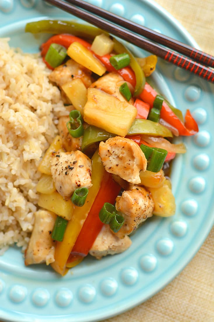 This Sheet Pan Sweet & Sour Chicken is baked to perfection on one pan in 20-minutes. A quick & easy meal that's a healthier version of take-out! Pair with brown or cauliflower rice for a complete meal. Gluten Free + Low Calorie!