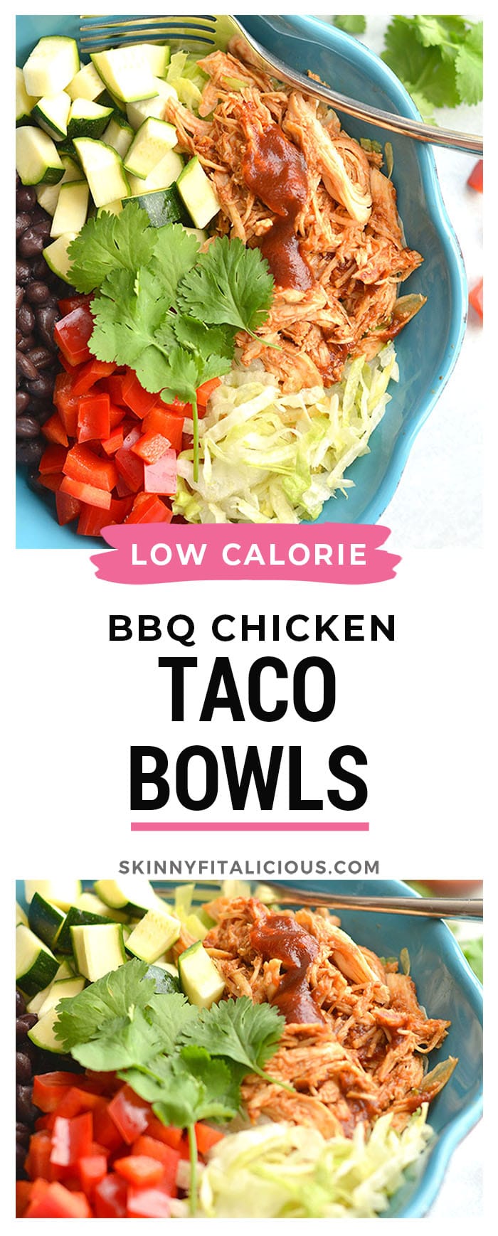 These BBQ Chicken Taco Bowls are the perfect combination of Mexican and summer BBQ flavors. A protein-packed, Gluten-Free, EASY meal prep recipe for a make ahead lunch or dinner. Gluten Free + Low Calorie