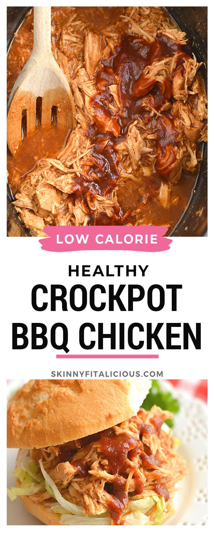 Healthy Crockpot BBQ Chicken recipe is perfect for meal prep for make ahead lunch and dinner. Protein packed and made low in sugar with only 3 ingredients. A healthy meal and the crockpot does all the work!