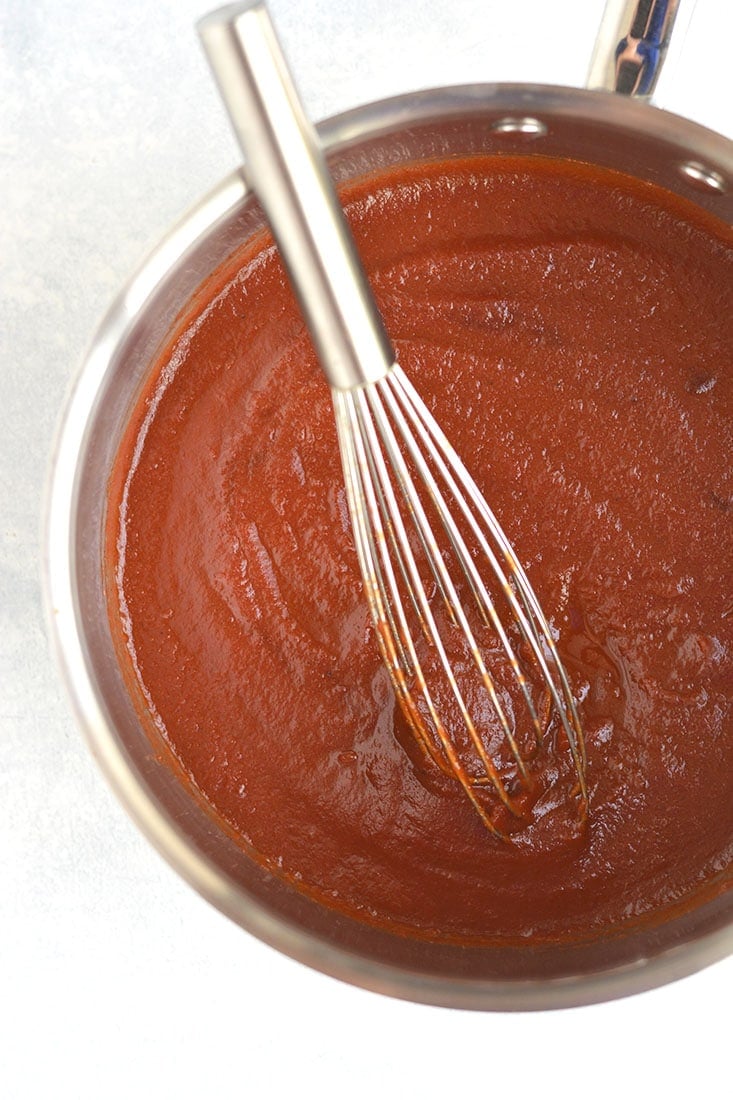 This Low Sugar BBQ Sauce is sweet, smoky, tangy & super tasty! Made low in sugar with wholesome ingredients. Incredibly easy to make too! Perfect for salads, grilling, baking, or the crockpot! Vegan + Gluten Free + Low Calorie