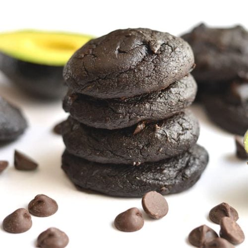 These Chocolate Avocado Cookies are rich, fudgy & melt in your mouth! Avocados are substituted for oil making the cookies a healthier, vitamin packed treat. You'll never know they're made with avocados! Gluten Free + Low Calorie {with a Paleo option}