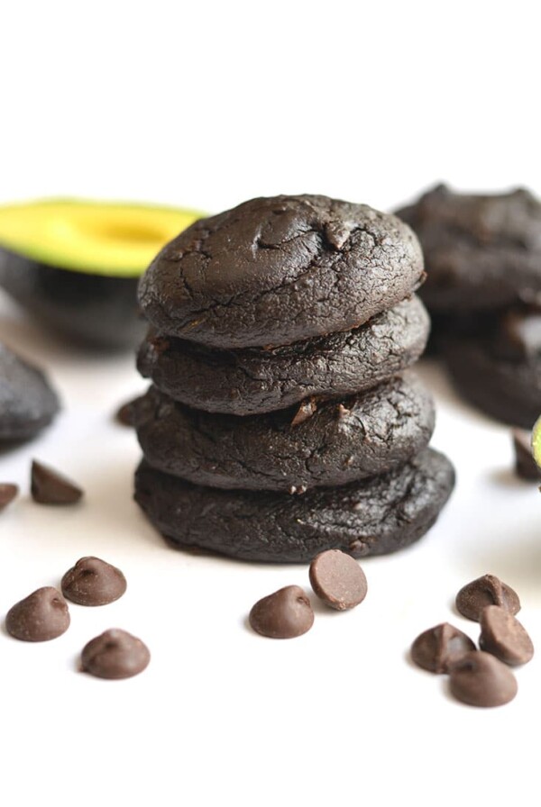 These Chocolate Avocado Cookies are rich, fudgy & melt in your mouth! Avocados are substituted for oil making the cookies a healthier, vitamin packed treat. You'll never know they're made with avocados! Gluten Free + Low Calorie {with a Paleo option}