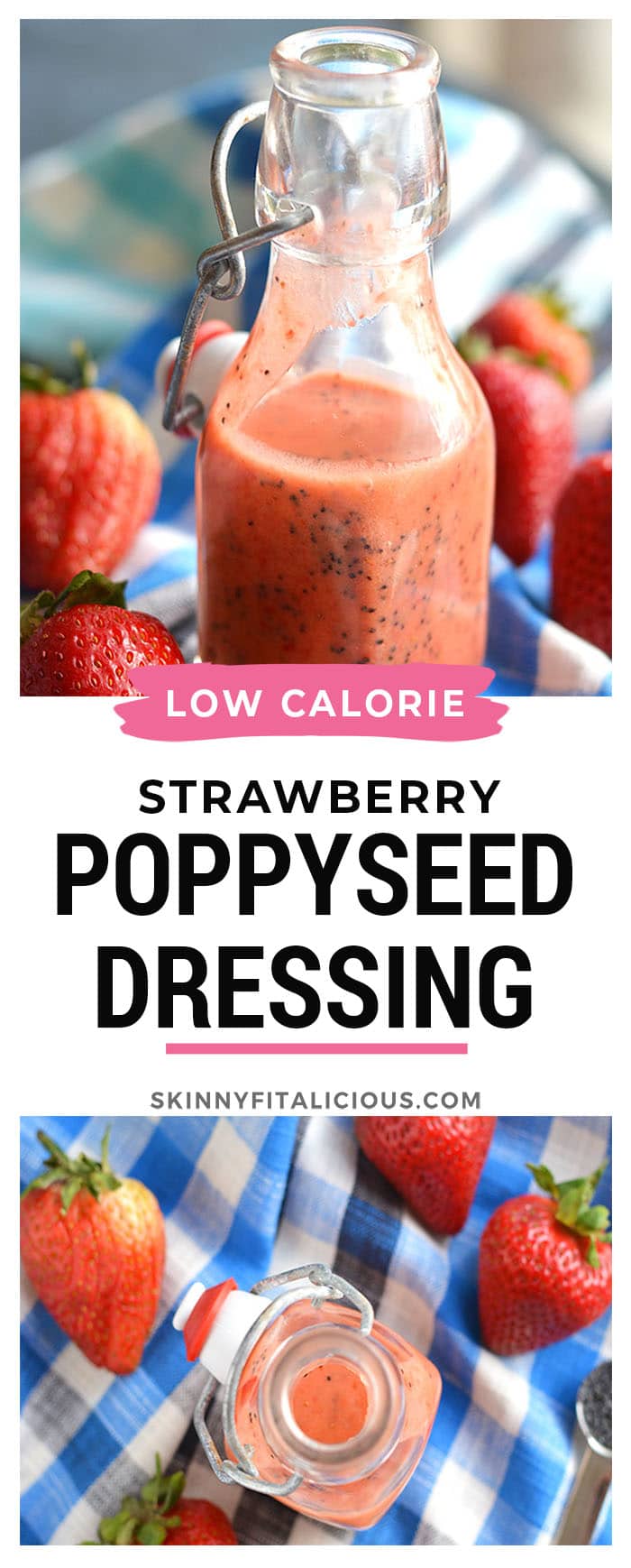 Low Calorie Strawberry Poppyseed Salad packed with delicious, simple ingredients & a light strawberry poppyseed vinaigrette. Easy to make fresh at home.
